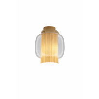 Plafonnier MANILA C PE DORÉE MAT - TEXTILE BEIGE - DIFFUSEUR EN VERRE de Parachilna