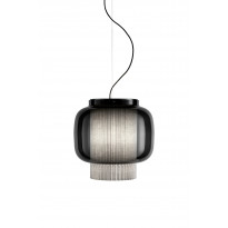 Suspension MANILA T GR GRAPHITE MAT - TEXTILE GRIS - DIFFUSEUR EN VERRE NOIR de Parachilna