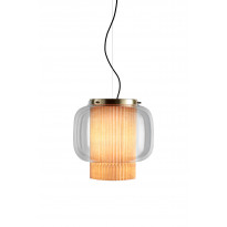 Suspension MANILA T GR DORÉE MAT - TEXTILE BEIGE - DIFFUSEUR EN VERRE TRANSPARENT de Parachilna
