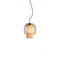 Suspension MANILA T PE DORÉE MAT - TEXTILE BEIGE - DIFFUSEUR EN VERRE TRANSPARENT de Parachilna
